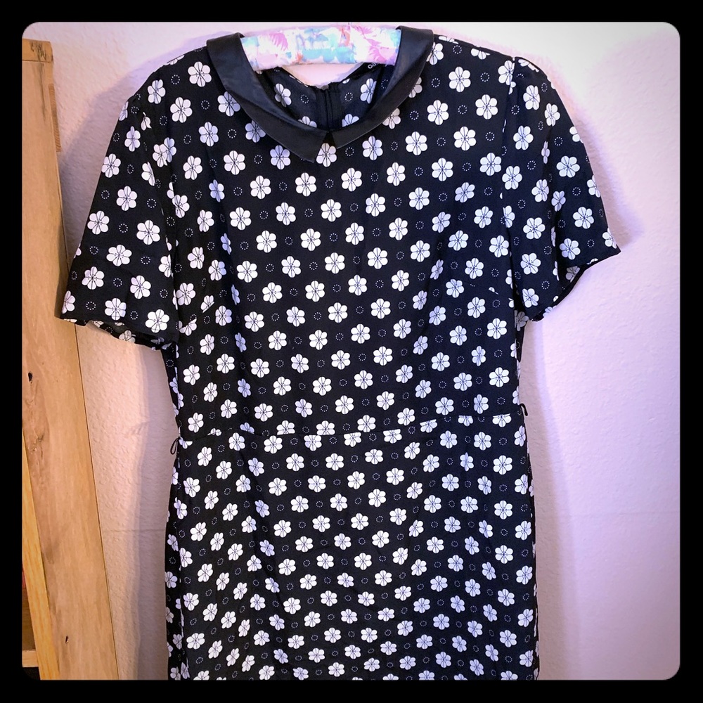Black and white Flower print dress with collar